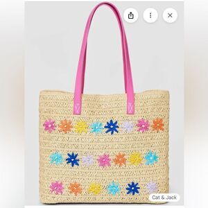 Cat & Jack Paper Straw Flower Embroidery Tote Bag